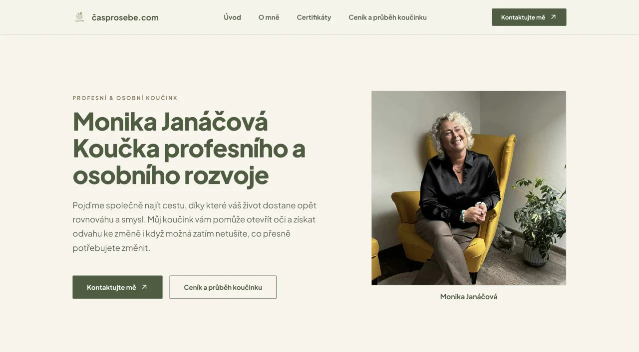 Webové stránky na míru Časprosebe — Portfolio koučky osobního rozvoje