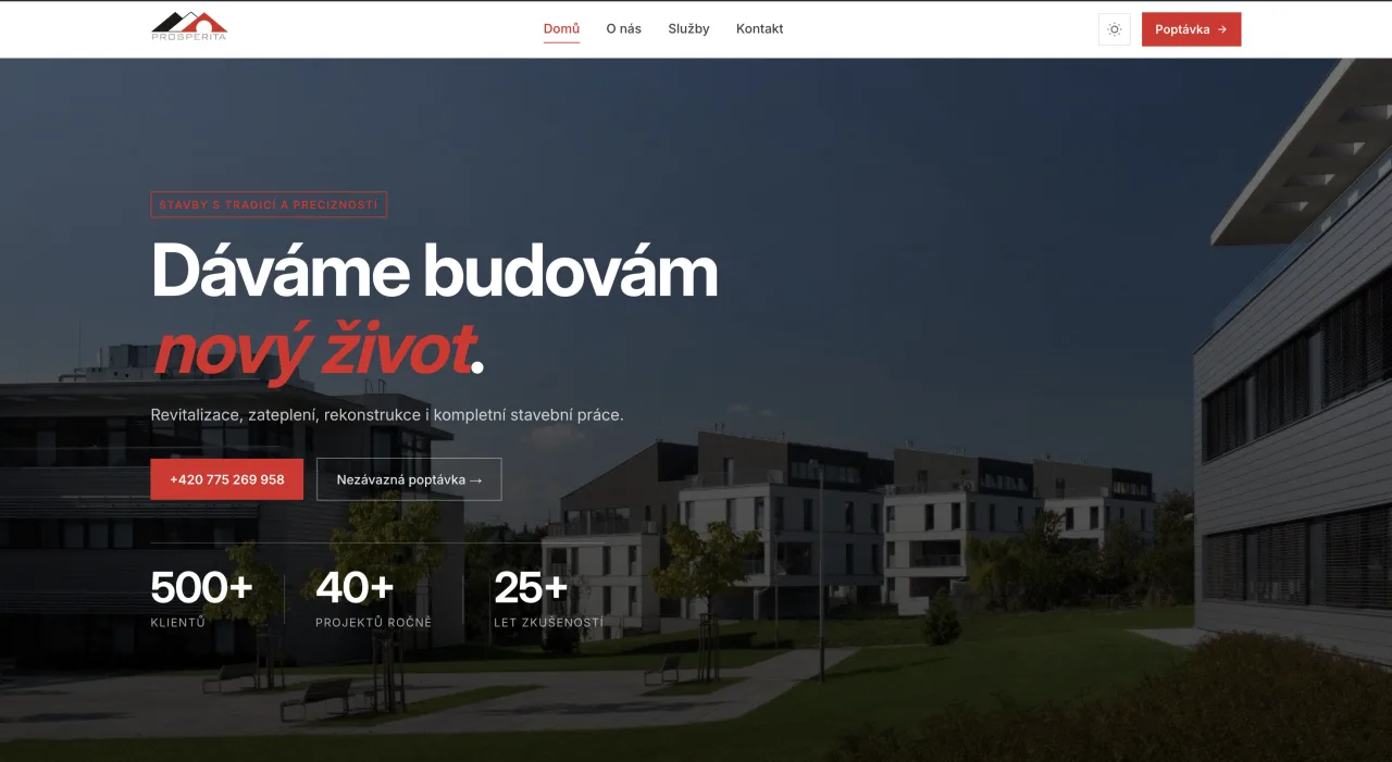 Prosperita Stav — Firemní webové stránky na míru pro stavební firmu
