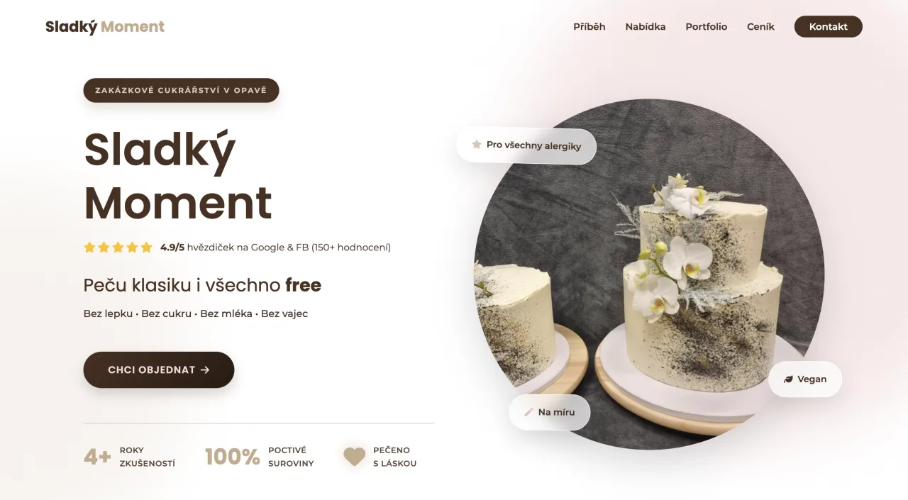 Sladký Moment — Moderní prezentační web pro řemeslnou cukrárnu